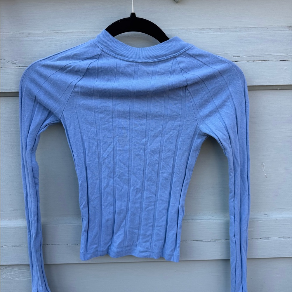 BDG Light Blue Ribbed Long Sleeve Top